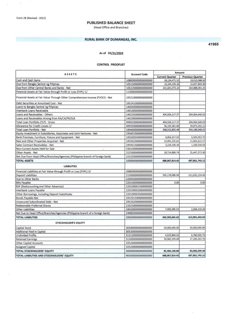 Balance Sheet as of 31 March 2024 preview